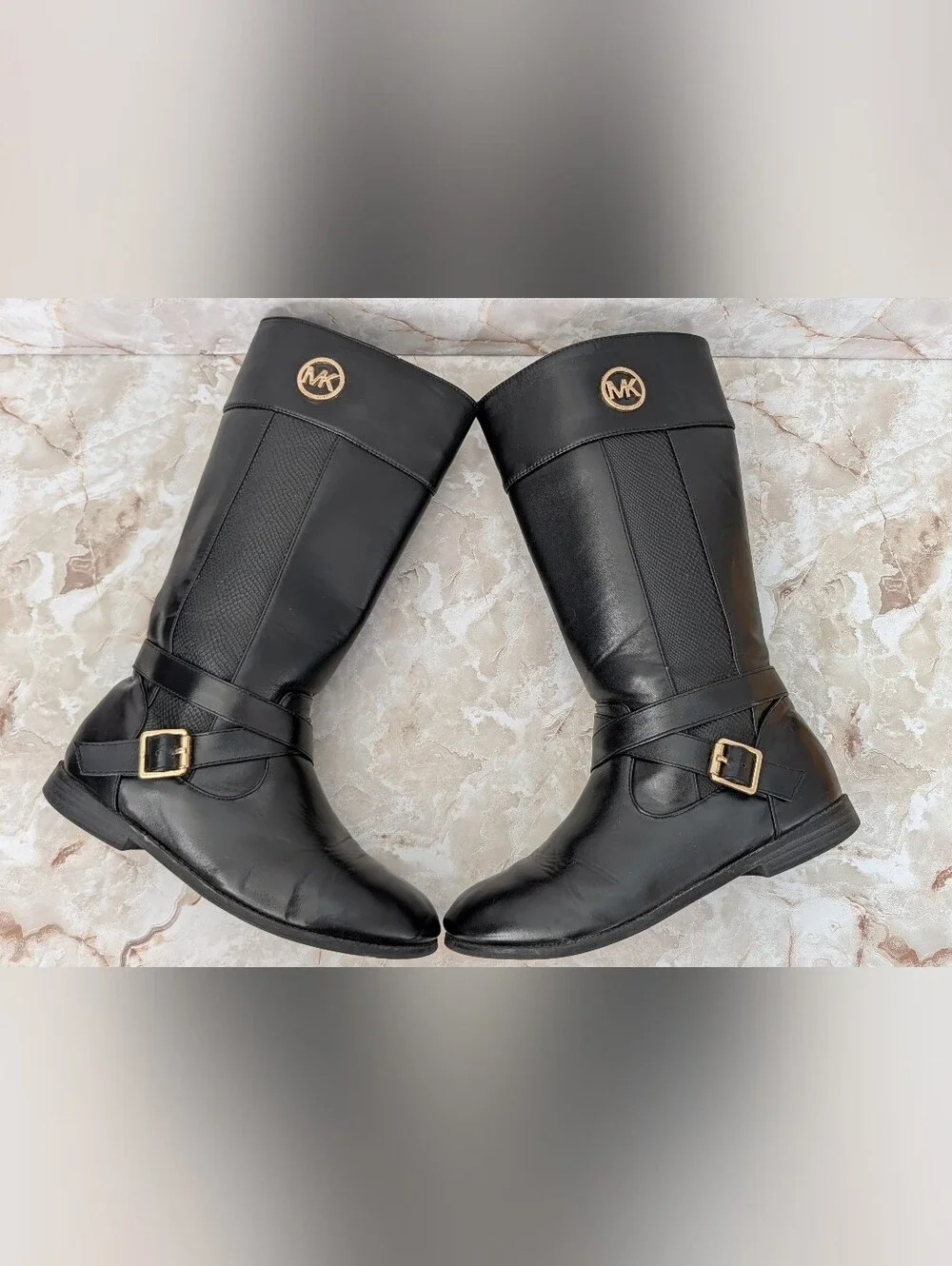 Michael Kors Black Tall Boots with Gold Hardware Woman's Sz 5